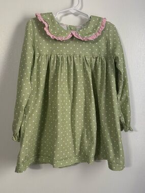 Green Polka Dot Long Sleeve top with Pink Ruffle Collar